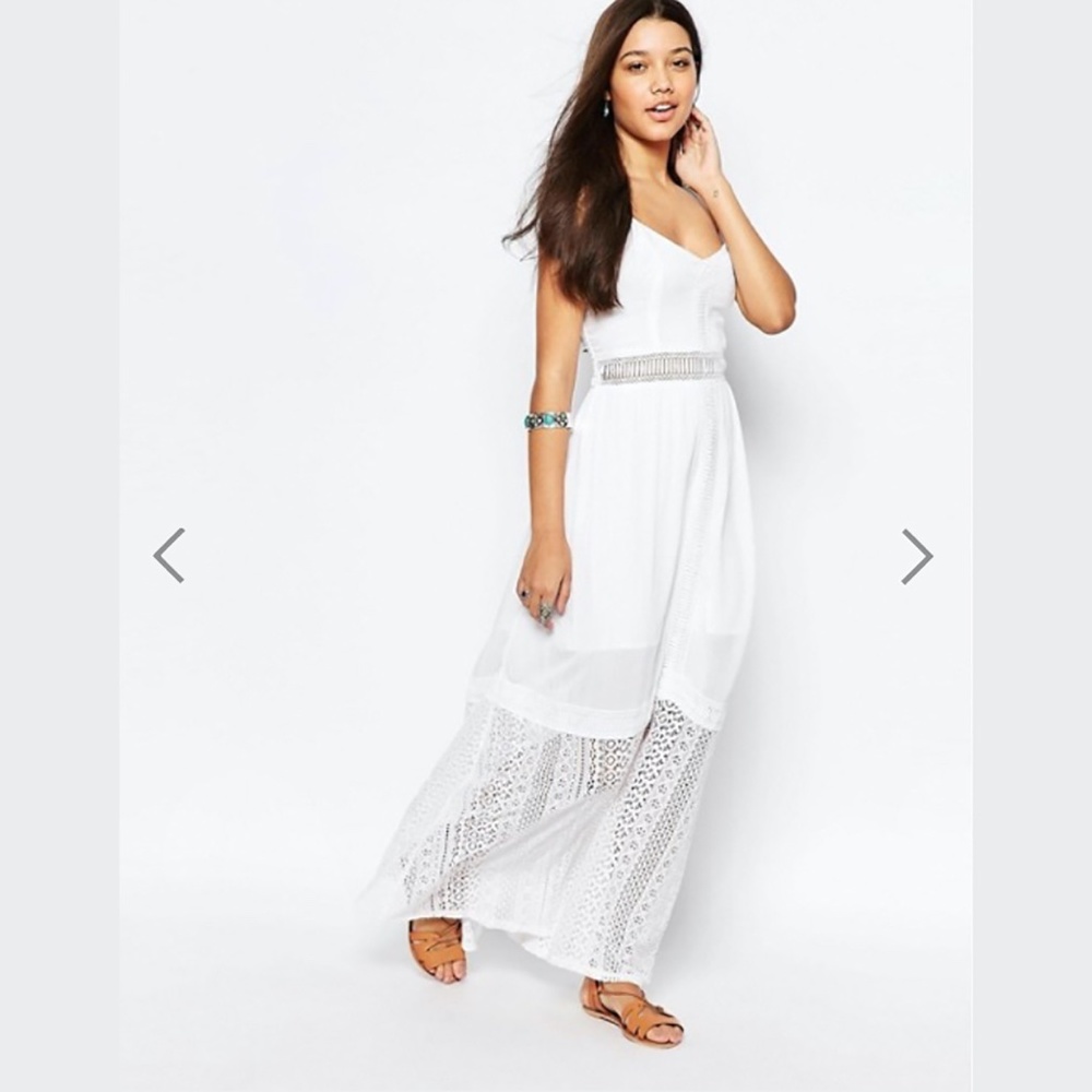 ASOS costal cowgirl COTTON WHITE TANK CAMI LACE HEM MESH LINED MAXI CUTOUT dress